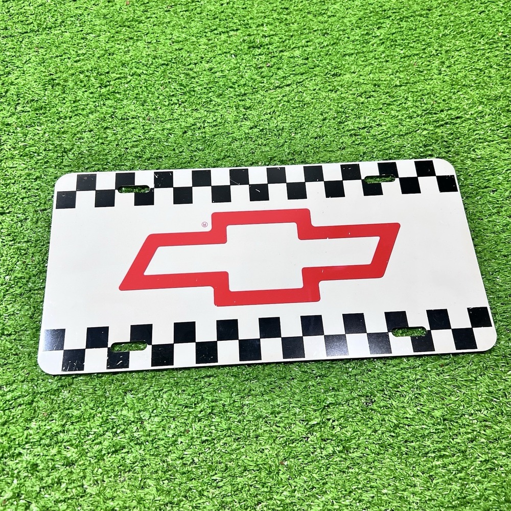 Vintage Chevy Booster Plate 90s NASCAR Chevrolet Checkered Flag Plastic Bow tie